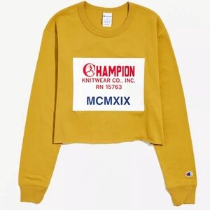Champion UO Exclusive Heritage Long Sleeve Cropped Tee, Size M & L, Color:Yellow